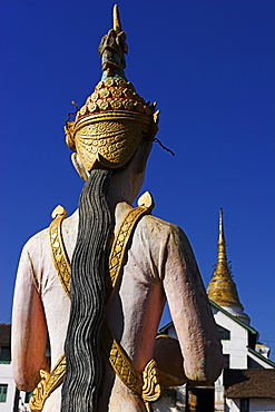 Statue opposite  Wat Jong Kham thought to date from the 13th century, Kengtung (Kyaing Tong), Shan State, Myanmar (Burma), Asia