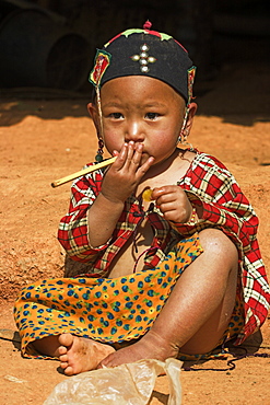 Wan Sai village (Aku tribe) Aku baby girl, Kengtung (Kyaing Tong), Shan State, Myanmar (Burma), Asia