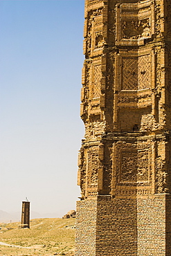 Two early 12th century minarets built by Sultan Mas'ud 111 and Bahram Shah that served as models for the Minaret of Jam, Ghazni, Afghanistan, Asia