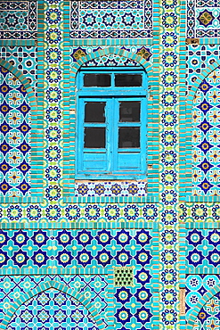 Tiling around blue window, Shrine of Hazrat Ali, Mazar-i-Sharif, Balkh, Afghanistan, Asia