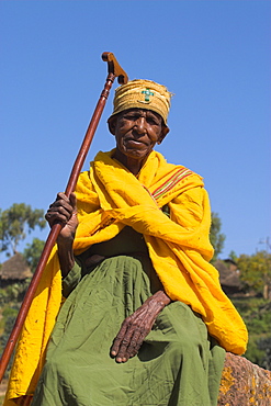 Nun at the rock-hewn monolithic church of Bet Giyorgis (St. George's), Lalibela, Ethiopia, Africa