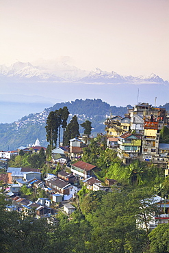 View of Darjeeling and Kanchenjunga, Kangchendzonga range from Merry Resorts, Darjeeling, West Bengal, India, Asia