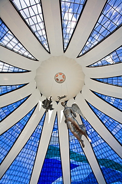 Interior of Metropolitan Cathedral of Brasilia designed by architect Oscar Niemeyer, Brasilia, Brazil, South America