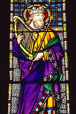 Stained glass window in Peterborough Cathedral, Cambridgeshire, England, United Kingdom, Europe