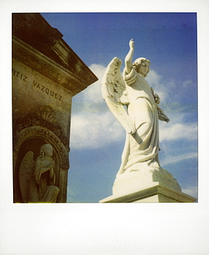 Polaroid of tombstone, Necropolis Colon, Havana, Cuba, West Indies, Central America