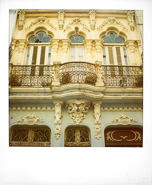 Polaroid of detail of ornate building and balconies, Havana, Cuba, West Indies, Central America