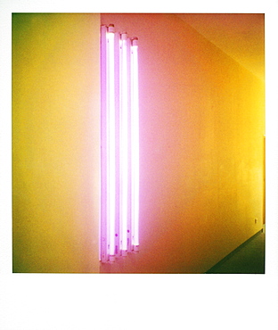 Polaroid of colourful stripes created by coloured fluorescent tubes, Point Hotel, Edinburgh, Scotland, United Kingdom, Europe