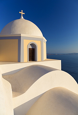 Colourful Catholic Church of St. Stylianos, Fira, Santorini, Cyclades Islands, Greek Islands, Greece, Europe