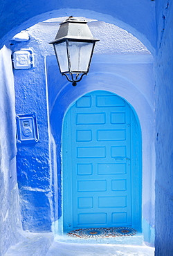 Blue door and wall in the old town of Chefchaouen (Chaouen) (The Blue City), Morocco, North Africa, Africa