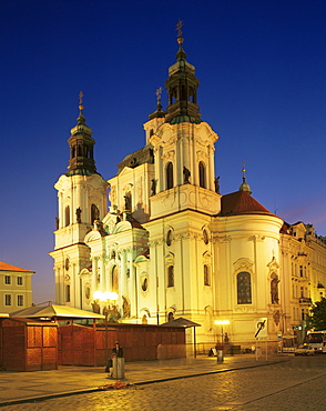 Church of St. Nicholas, illuminated at night, Prague, Czech Republic, Europe