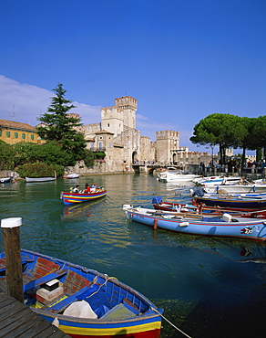 Boats at Sirmione on Lake Garda, Lombardy, Italy, Europe