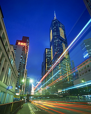 Financial district viewed at dusk, Hong Kong, China, Asia