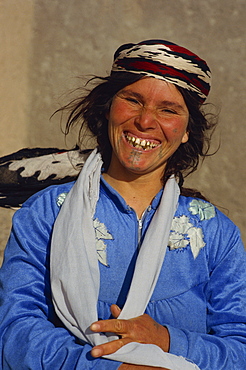 Bedouin woman with gold teeth and tattoo, Syria, Middle East