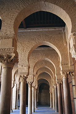 Detail of pillars around courtyard, The Great Mosque, UNESCO World Heritage Site, Kairouan, Tunisia, North Africa, Africa