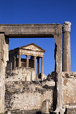 The Capitol, Roman ruins at Dougga, UNESCO World Heritage Site, Tunisia, North Africa, Africa