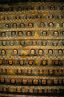 Frescoes on the ceiling of the Debre Berham (Debre Birhan Selassie) church, Gondar, Ethiopia, Africa