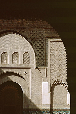 Mouldings over arched doorway, Ben Youssef Medersa (Madrasah) (Madrasa), Marrakech (Marrakesh), Morocco, North Africa, Africa