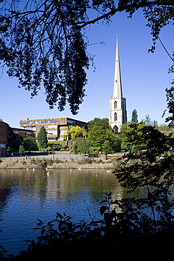 South Quay with College of Technology and Glovers Needle, Worcester, Worcestershire, England, United Kingdom, Europe