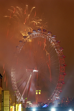 Fireworks and the London Eye, London, England, United Kingdom, Europe