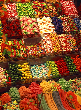 Sweets, La Boqueria market, Las Ramblas, Barcelona, Catalonia, Spain, Europe