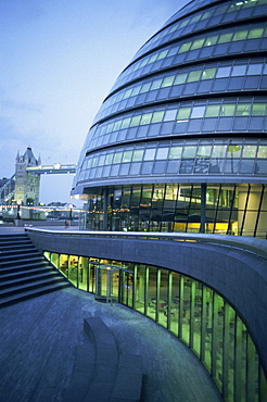 New City Hall and Tower Bridge at dusk, London, England, United Kingdom, Europe