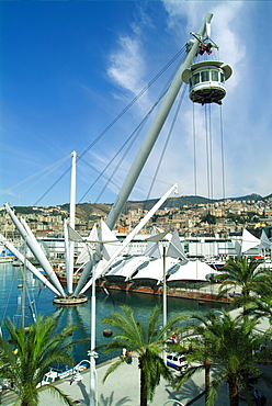 Italy, Liguria, Genoa, view of  port  and Bigo (viewing platform lift)