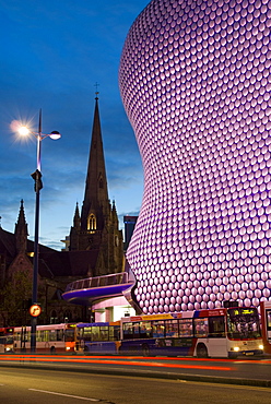 Selfridges and St. Martins church at dusk, Birmingham, England, United Kingdom, Europe