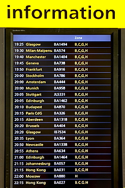 Flight information, Heathrow Airport Terminal 5 in 2008, London, England, United Kingdom, Europe