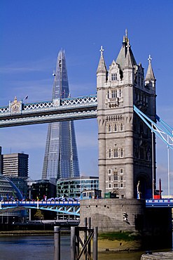 Shard with Tower Bridge, London, England, United Kingdom, Europe