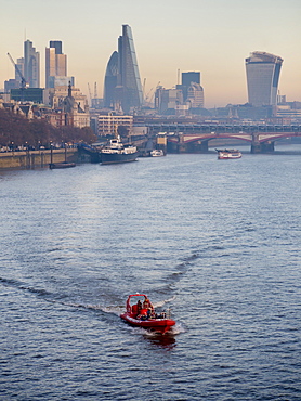 Modern London CBD Cityscape dominated by new buildings such as Walkie Talkie and Cheesegrater, London, England, United Kingdom, Europe