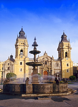 Fountain in front of the cathedral in Lima, Peru, South America