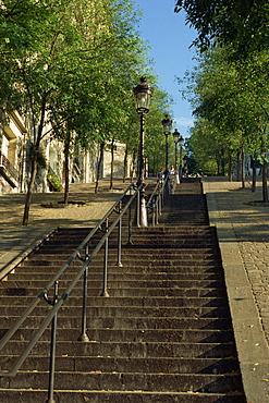 Looking up the famous steps of Montmartre, Paris, France, Europe