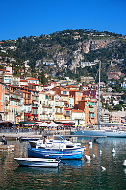 Colourful buildings along waterfront, Villefranche, Alpes-Maritimes, Provence-Alpes-Cote d'Azur, French Riviera, France, Mediterranean, Europe