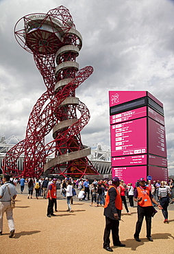 View of the ArcelorMittal Orbit and Olympic Stadium at the Olympic Park, Stratford, London, England, United Kingdom, Europe