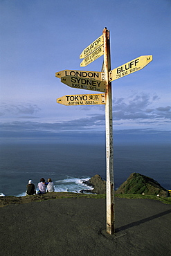 World sign, Cape Reinga, Northland, North Island, New Zealand, Pacific