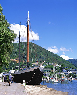 The historic ship A.S.Echo moored in harbour at Picton, Marlborough Sounds, Marlborough, South Island, New Zealand, Pacific