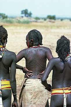 Nuba women with scarred backs, Sudan, Africa