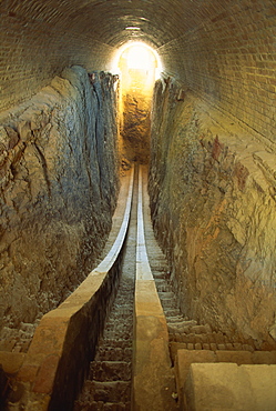 Lower portion of sextant in the 15th century Observatory of Ulug Beg, grandson of Timur, Samarkand, Uzbekistan, Central Asia, Asia