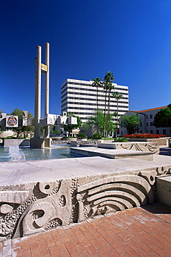 Decorative fountain in El Presidio Park, Tucson, Arizona, United States of America (U.S.A.), North America