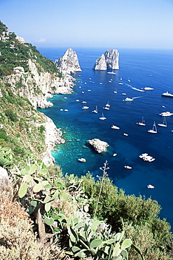 View over southern coast to the Faraglioni Rocks, island of Capri, Campania, Italy, Mediterranean, Europe