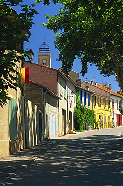 Colourful houses and church, Puyloubier, near Aix-en-Provence, Bouches-du-Rhone, Provence, France, Europe