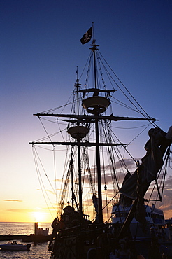 Pirate ship in Hog Sty Bay, during Pirates' Week celebrations, George Town, Grand Cayman, Cayman Islands, West Indies, Central America