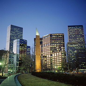 Civic Center Plaza skyscrapers in the evening, Denver, Colorado, United States of America (USA), North America