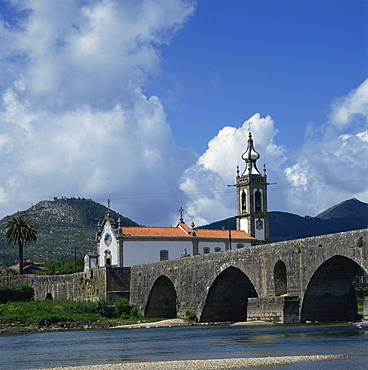 Church and the medieval Ponte de Lima, Minho, Portugal, Europe