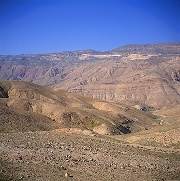 Deep gorge passed by the King's Highway between Kerak and Shobak, biblical Zered, Wadi Hasa, Jordan, Middle East