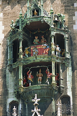 Close-up of the carillon at the New Town Hall in Munich, Bavaria, Germany, Europe