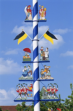 The maypole at Viktualien Market in Munich, Bavaria, Germany, Europe