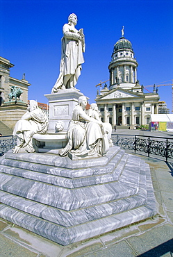 Schiller Monument and French Cathedral, Gendarmenmarkt, Berlin, Germany, Europe