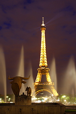 Eiffel Tower and Trocadero at night, Paris, France, Europe