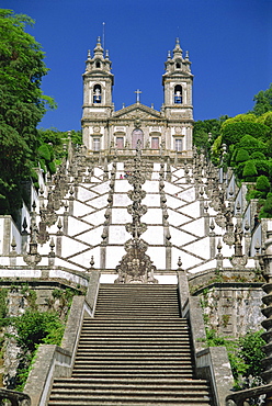 Basilica and famous staircases of Bom Jesus, the Good Jesus, completed in 1837, in the city of Braga, in the Minho Region of Portugal, Europe